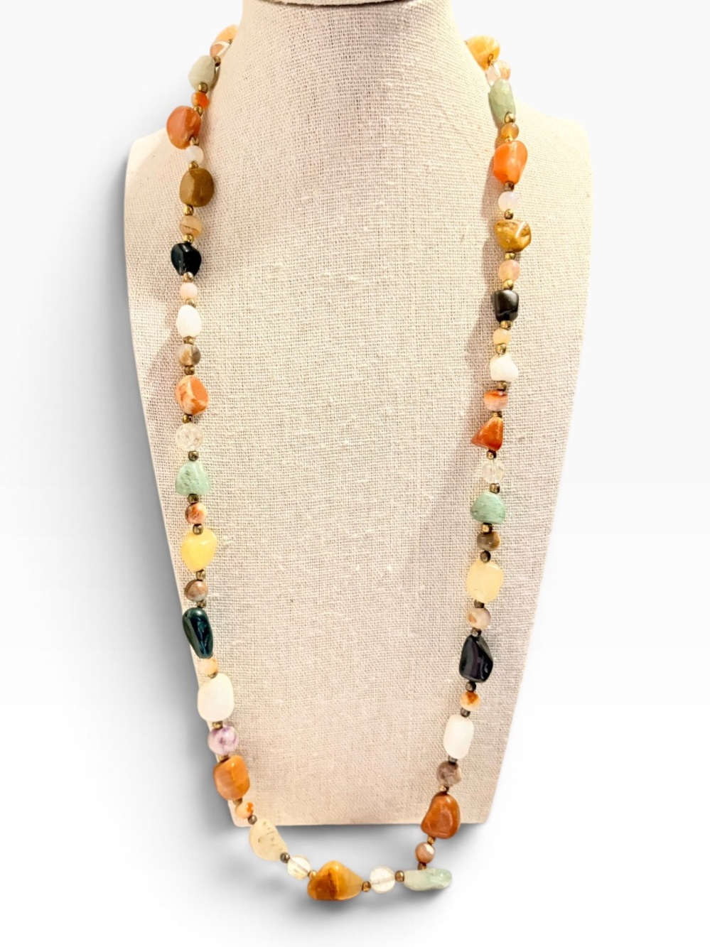 Vintage 1970s Beggars Beads Earth Tone Multi Stone Necklace